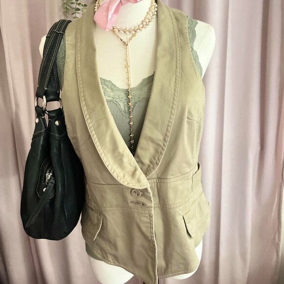 Womens Army Khaki Button Up Vest With Pockets - Picture 7 of 8